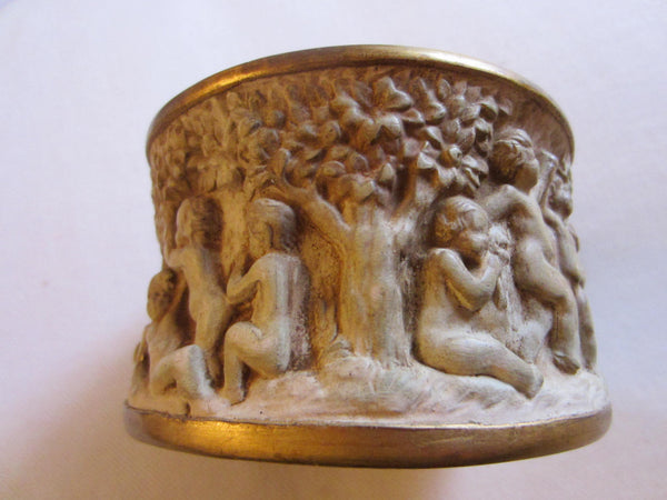 Italy Dini E Cellai Signa Ceramic Bronze Signed Figurative Putti Bowl - Designer Unique Finds 