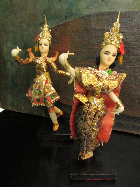 Folk Art Siamese Jeweled Dancers Figures