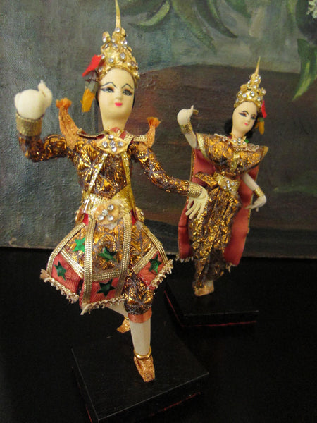 Folk Art Siamese Jeweled Dancers Figures- Designer Unique Finds  - 1