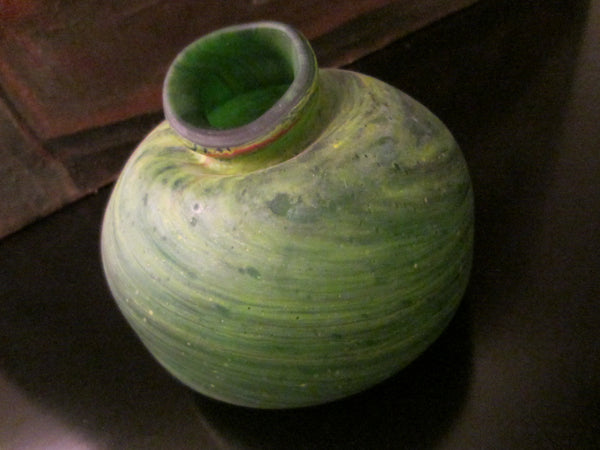 Folk Art Avant Garde Modern Blown Green Glass Vase Vessel Sculpture