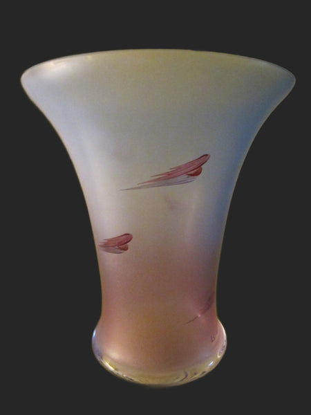 Abstract Satin Glass Vase Feather Blown Signed Ls Al