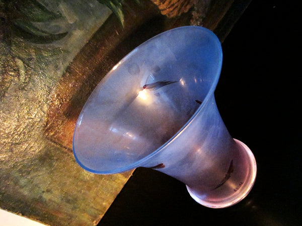 Satin Glass Vase Abstract Feather Blown Signed Ls Al - Designer Unique Finds 
