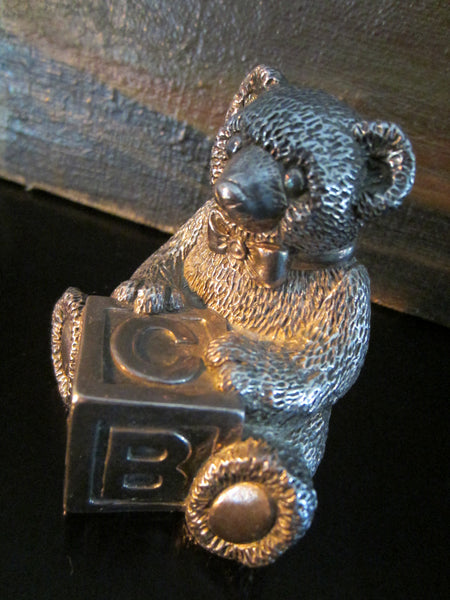 Reed And Barton Pewter Teddy Bear Music Box ABC Hand Winding Nursery Rhymes - Designer Unique Finds 
 - 3