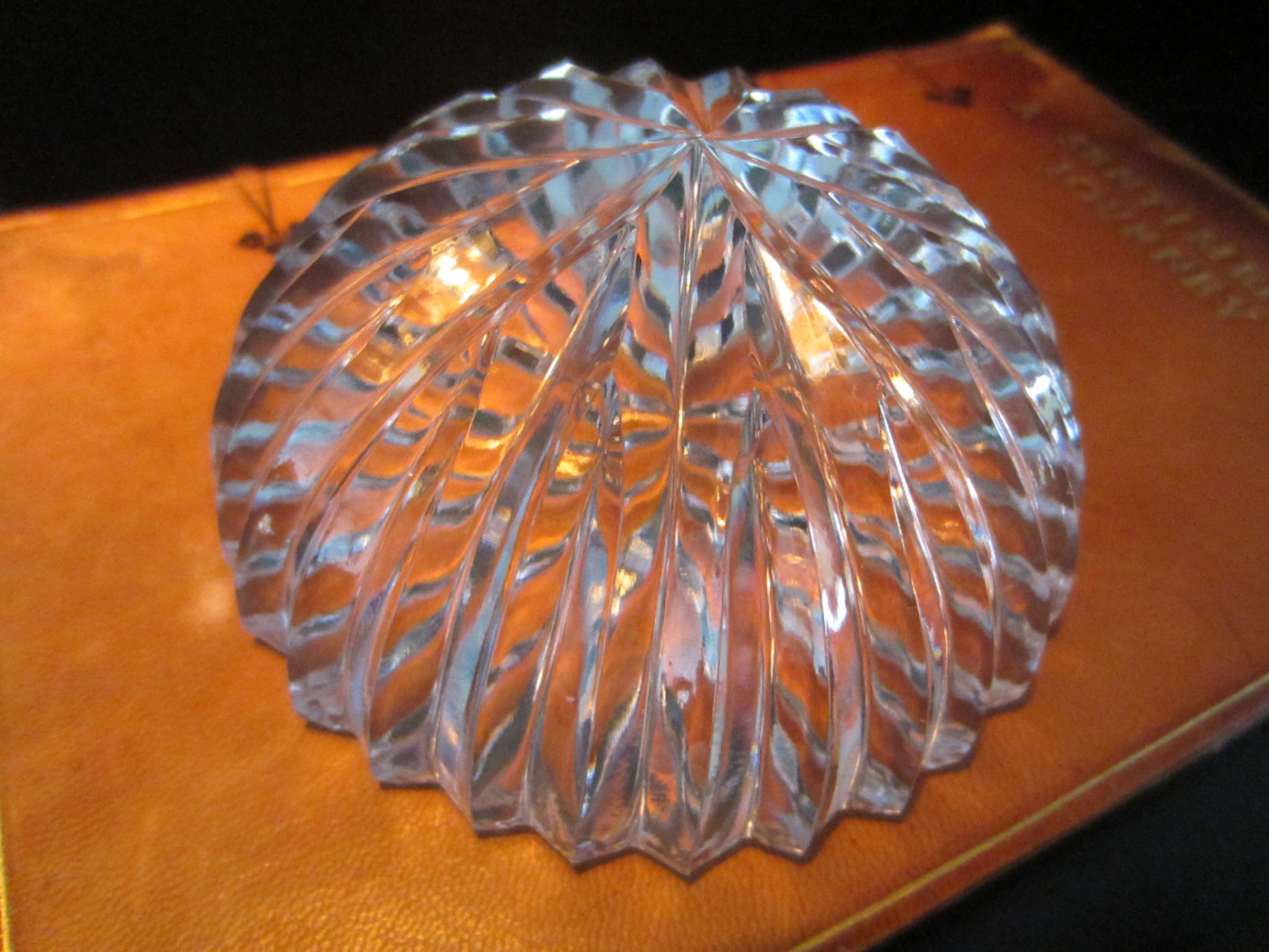 Hand Cut Star Design Folk Art Dome Crystal Paperweight 