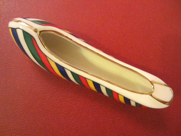 Porcelain Shoe Gilt Decorated Stripes Painted Ashtray Signed Dated 1942 - Designer Unique Finds 