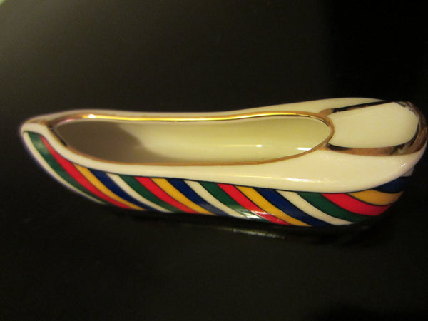 Striped Porcelain Shoe Signed Ashtray Symbolized Dated 1942