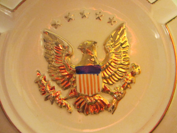 Eagle Crest Majolica Ashtray Porcelain Decorated Gold Patriot Stars Stripes - Designer Unique Finds 
 - 4