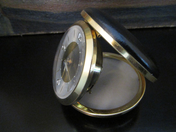 Seth Thomas Germany Travel Clock Black Leather Case - Designer Unique Finds 