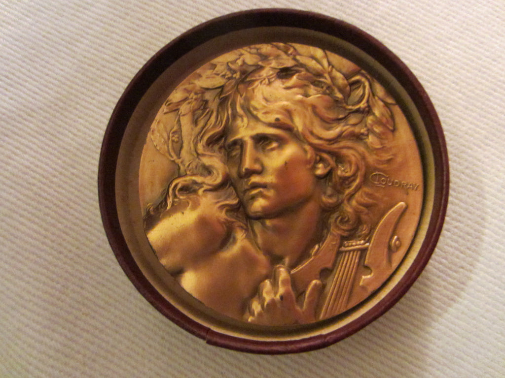 C Loudray Bronze Medal Circa 1900 Portrait Relief Olive Wreath - Designer Unique Finds 
 - 1