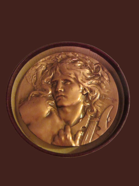 C Loudray Bronze Medal The Lute Player Portrait Wreath