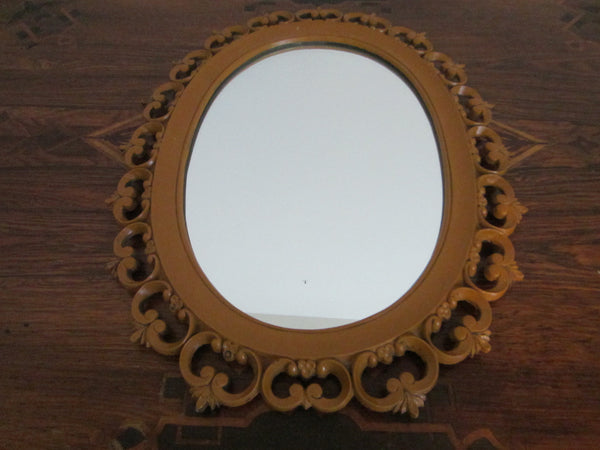 Syroco Wood Mid Century Oval Mirror Open Work Scrolled Decoration - Designer Unique Finds 
 - 1