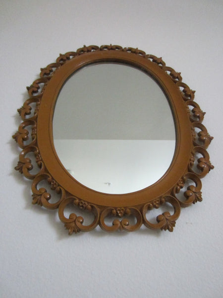 Syroco Wood Mid Century Oval Mirror Open Work Scrolled Decoration - Designer Unique Finds 
 - 8