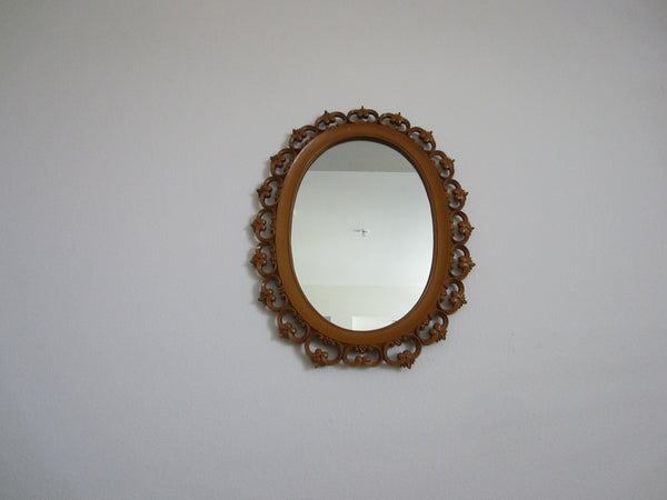 Syroco Wood Mid Century Oval Mirror Open Work Scrolled Decoration - Designer Unique Finds 
 - 2
