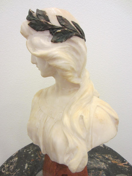 Antonio Frilli Firenze Alabaster Signed Portrait Bust On Deco Marble Stand