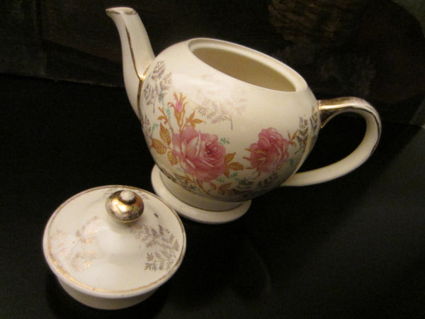 Sadler England Teapot Gilt Decorated Pink Flowers JE Initial - Designer Unique Finds 