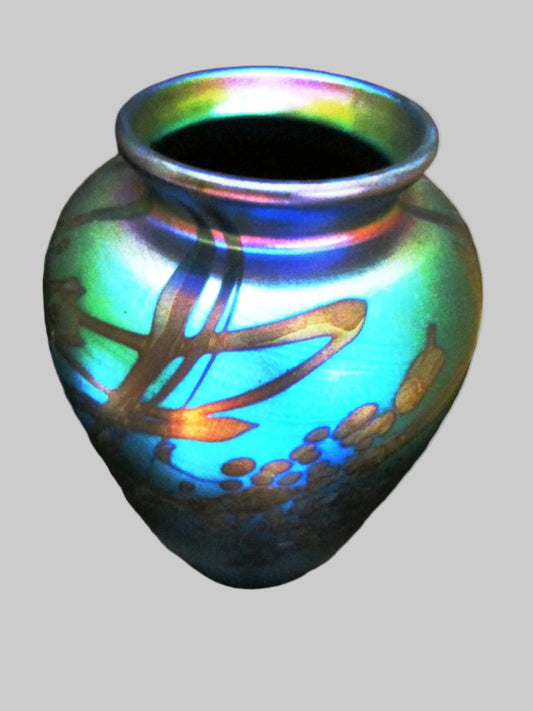 Iridescent Abstract Glass Vase Signed by Artist Don Richardson Numbered Dated - Designer Unique Finds 