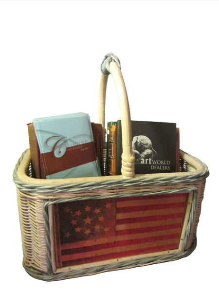 Mid Century Folk Art American Flag Patriotic Decorative Weave Basket - Designer Unique Finds 