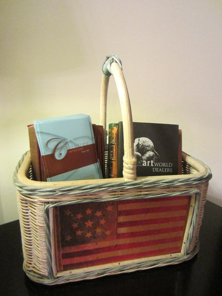 Mid Century Folk Art American Flag Patriotic Decorative Weave Basket - Designer Unique Finds 