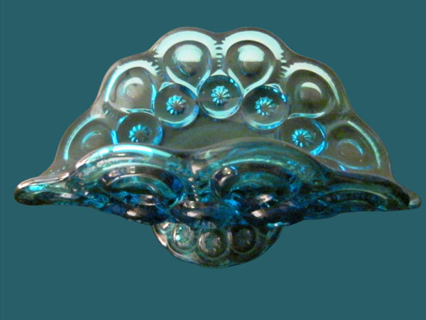 Le Smith Blue Glass Pedestal Boat Bowl Stars And Moon - Designer Unique Finds 