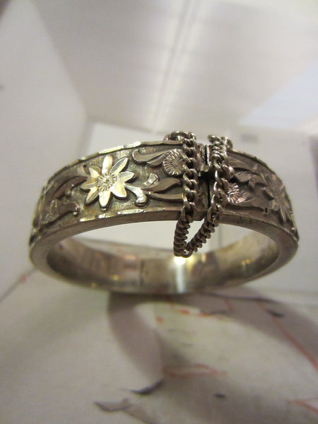 Sterling Bangle Bracelet Floral Etching Signed - Designer Unique Finds 
 - 3