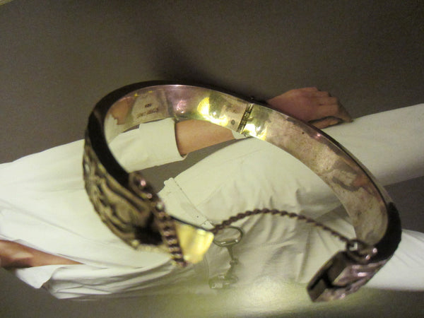 Sterling Bangle Bracelet Floral Etching Signed - Designer Unique Finds 
 - 5
