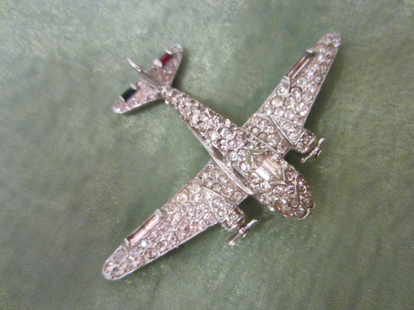 Trifari Airplane Brooch Swarovski Pave Rhinestones Silver Propeller - Designer Unique Finds 
 - 3