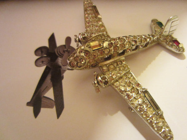 Trifari Airplane Brooch Swarovski Pave Rhinestones Silver Propeller - Designer Unique Finds 
 - 5