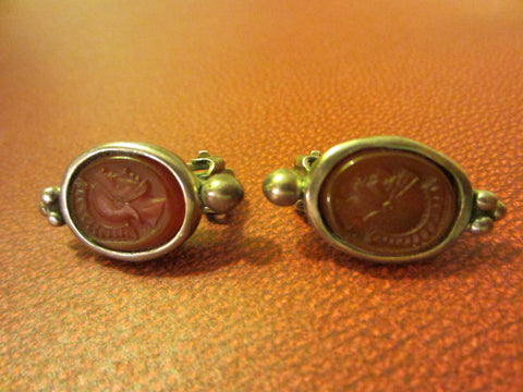 Silver Earrings Cameo Clip With Hallmarks - Designer Unique Finds 