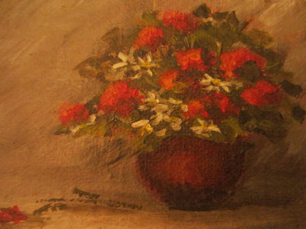 Still Life Flowers Oil On Board Gilt Wood Deco Frame - Designer Unique Finds 