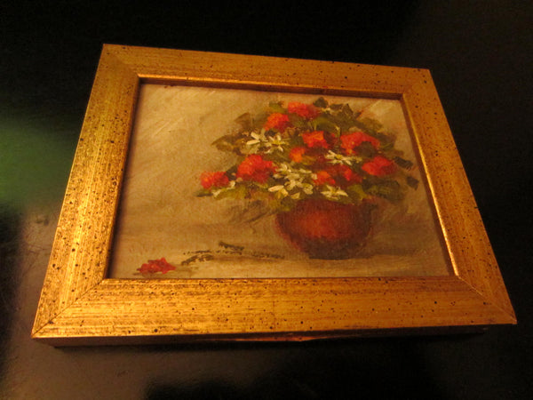 Still Life Flowers Oil On Board Gilt Wood Deco Frame - Designer Unique Finds 