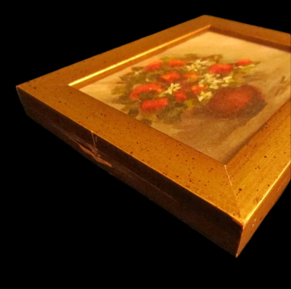 Still Life Flowers Oil On Board Gilt Wood Deco Frame - Designer Unique Finds 