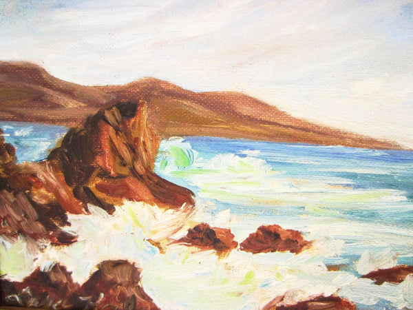 Seascape Impressionist Oil On Canvas Board Gilt Wood Frame - Designer Unique Finds 