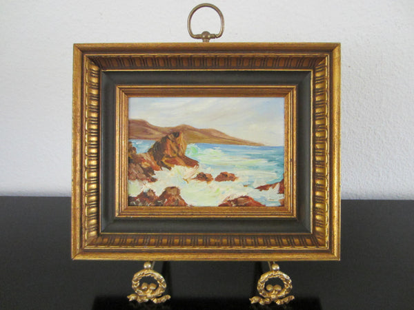 Seascape Impressionist Oil On Canvas Board Gilt Wood Frame - Designer Unique Finds 
