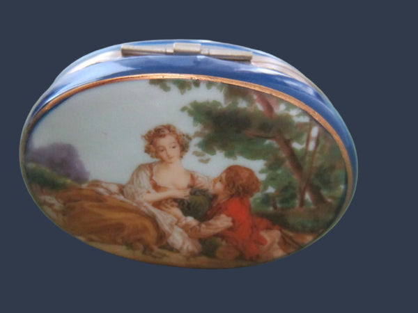 F Boucher Rococo Romantic Signed Porcelain Silver Box