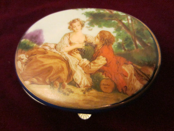 F Boucher Rococo Romantic Signed Porcelain Silver Box