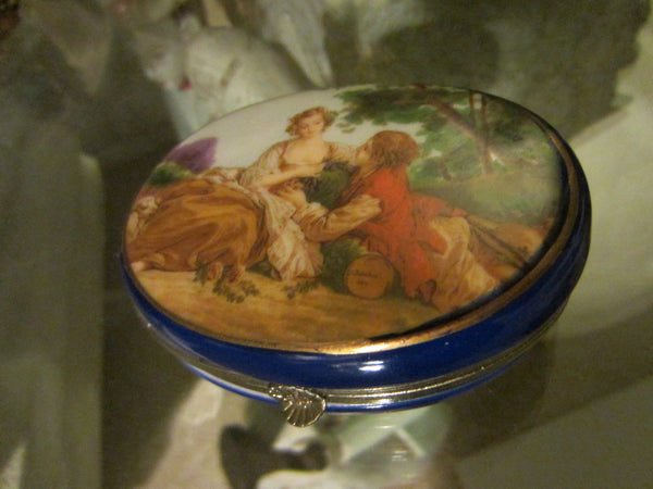 F Boucher Rococo Romantic Signed Ceramic Box Silver Hardware - Designer Unique Finds 
 - 3