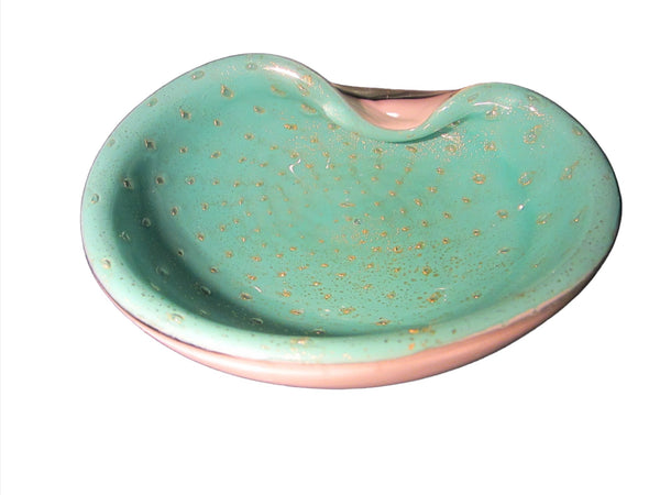 Bullicante Murano Blue Italian Glass Ashtray Bowl Gold Flecks - Designer Unique Finds  - 1