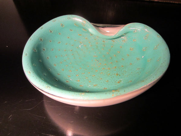Bullicante Murano Blue Italian Glass Ashtray Bowl Gold Flecks - Designer Unique Finds  - 1