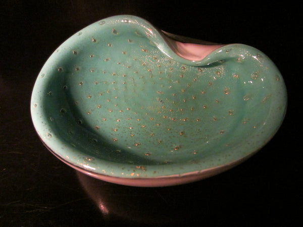 Bullicante Murano Blue Italian Glass Bowl Gold Flecks - Designer Unique Finds 
 - 3