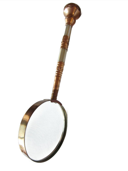 Victorian Rolled Gold Parasol Handle Magnifier Decorated Mother Of Pearl - Designer Unique Finds 