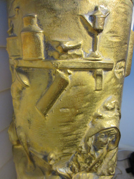 Brass Crested Tall Tankard Open Base High Relief Stein Artist Mongram - Designer Unique Finds 
 - 6