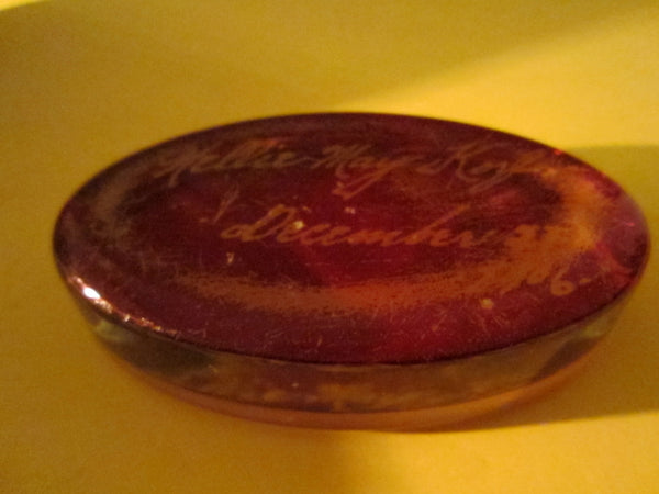 Glass Oval Paperweight Inscribed In Etch Dated 1906 - Designer Unique Finds 