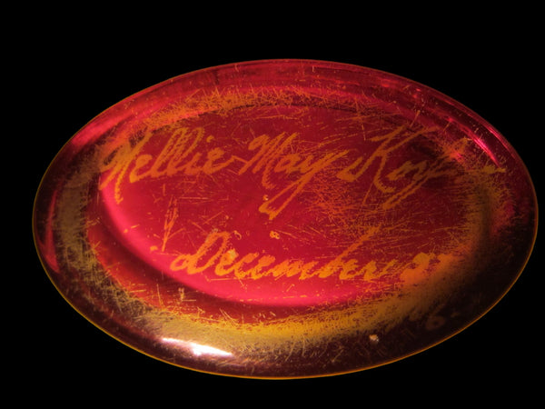 Glass Oval Paperweight Inscribed In Etch Dated 1906 - Designer Unique Finds 