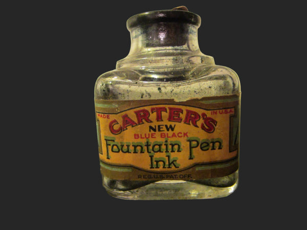 Carters New Blue Black Fountain Pen Glass Ink Empty Bottle