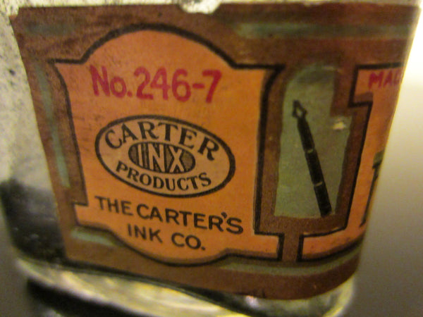 Art Deco Carters New Blue Black Fountain Pen Glass Ink Bottle Cork Cap - Designer Unique Finds 