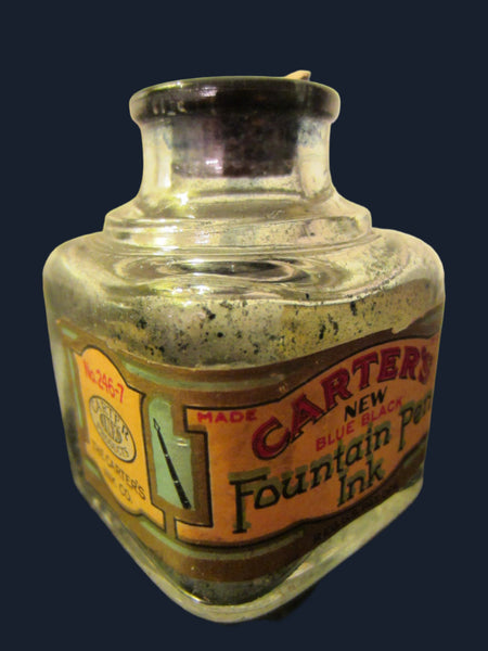 Carters New Blue Black Fountain Pen Glass Ink Empty Bottle