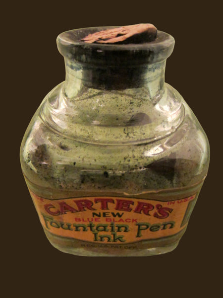 Carters New Blue Black Fountain Pen Glass Ink Empty Bottle