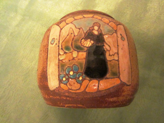 Native Signed Ceramic Vessel Faceless Glazed Figures - Designer Unique Finds 