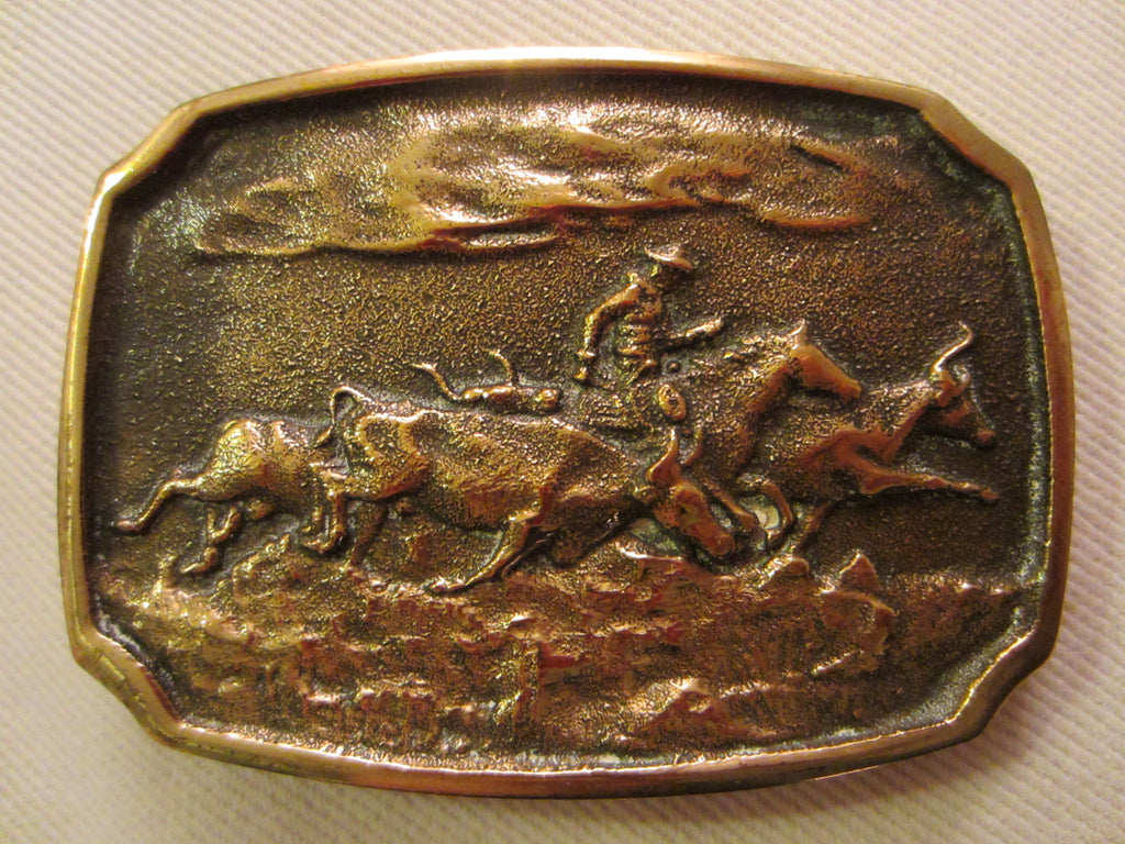 American Cowboy Western Solid Brass Equestrian Belt Buckle 