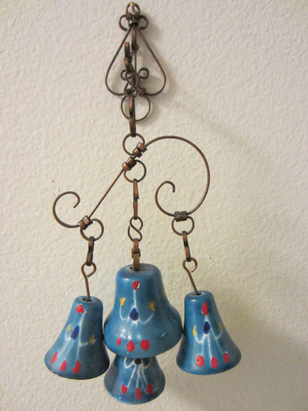 Architectural Blue Enamel Scrolled Metal Hanging Bells